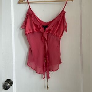 Roberto Cavalli Silk Pink Camisole with Ruffle Details